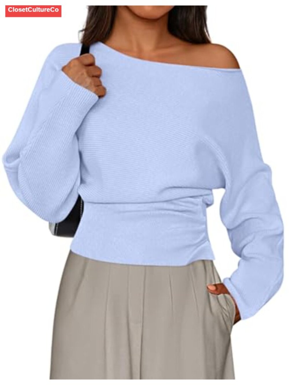 Off Shoulder Ribbed Knit Sweater Pullover Long Sleeve Trendy Fall Top